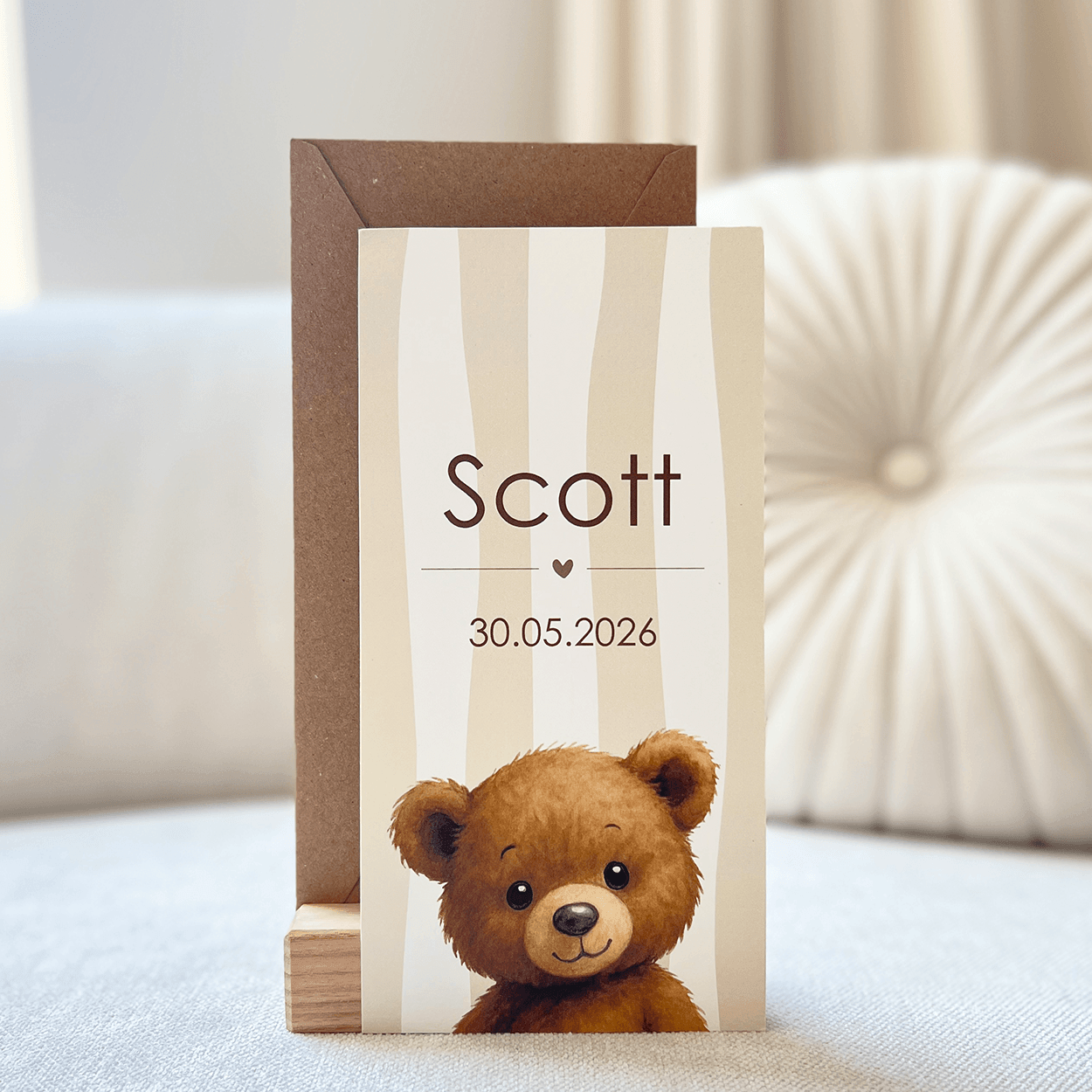 Geboortekaartje Jongen Teddybeertje Strepen