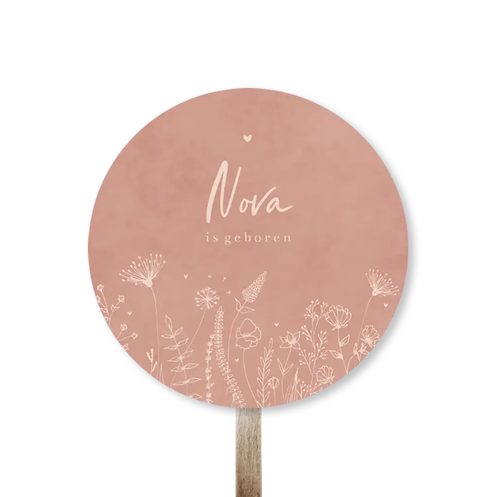 Tuinbord rond roze met lijntekening bloemen