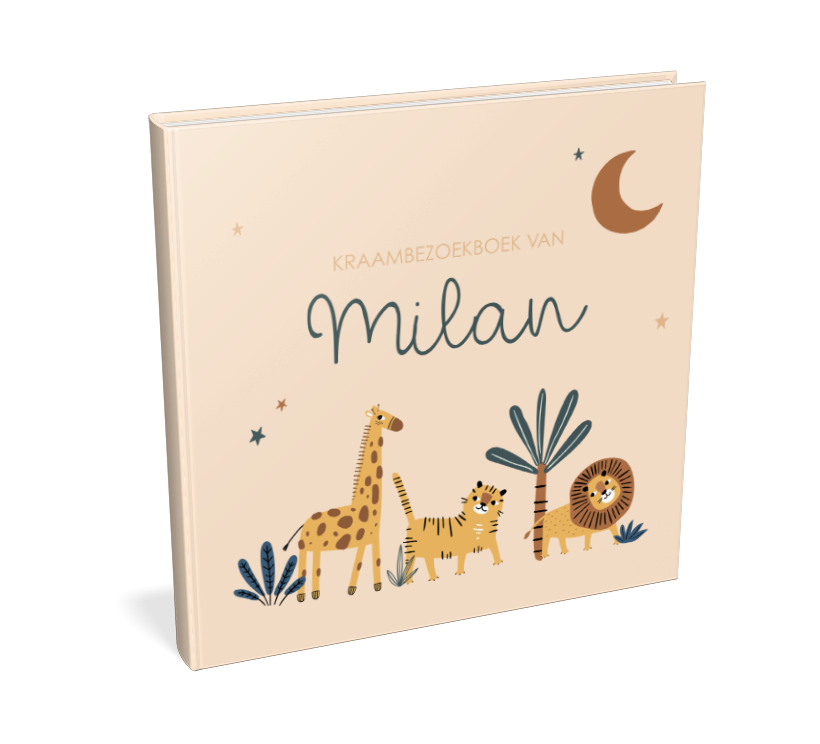 Kraambezoekboek jungle thema met vrolijke dierenparade