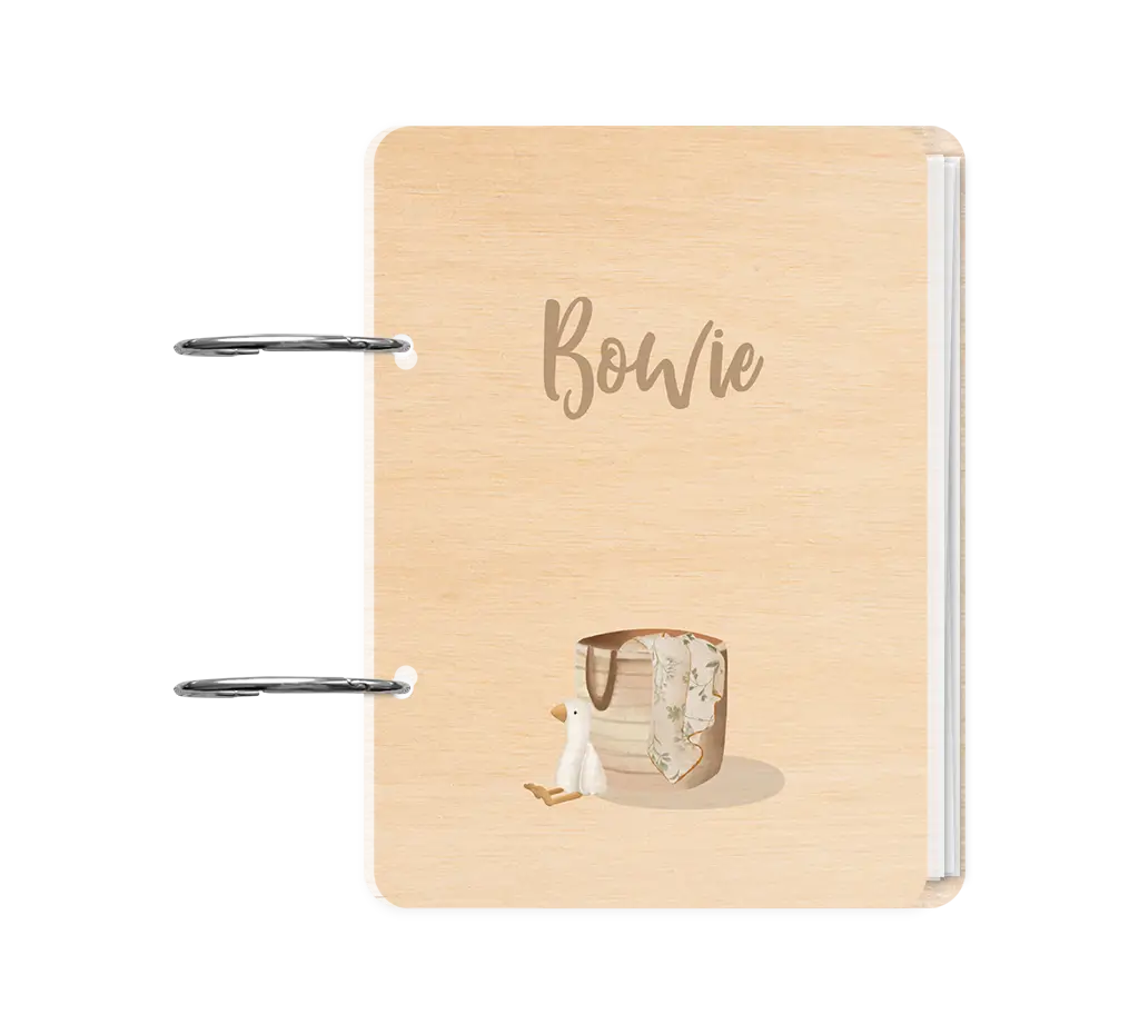 Houten bewaarbundel met illustratie knuffel gansje