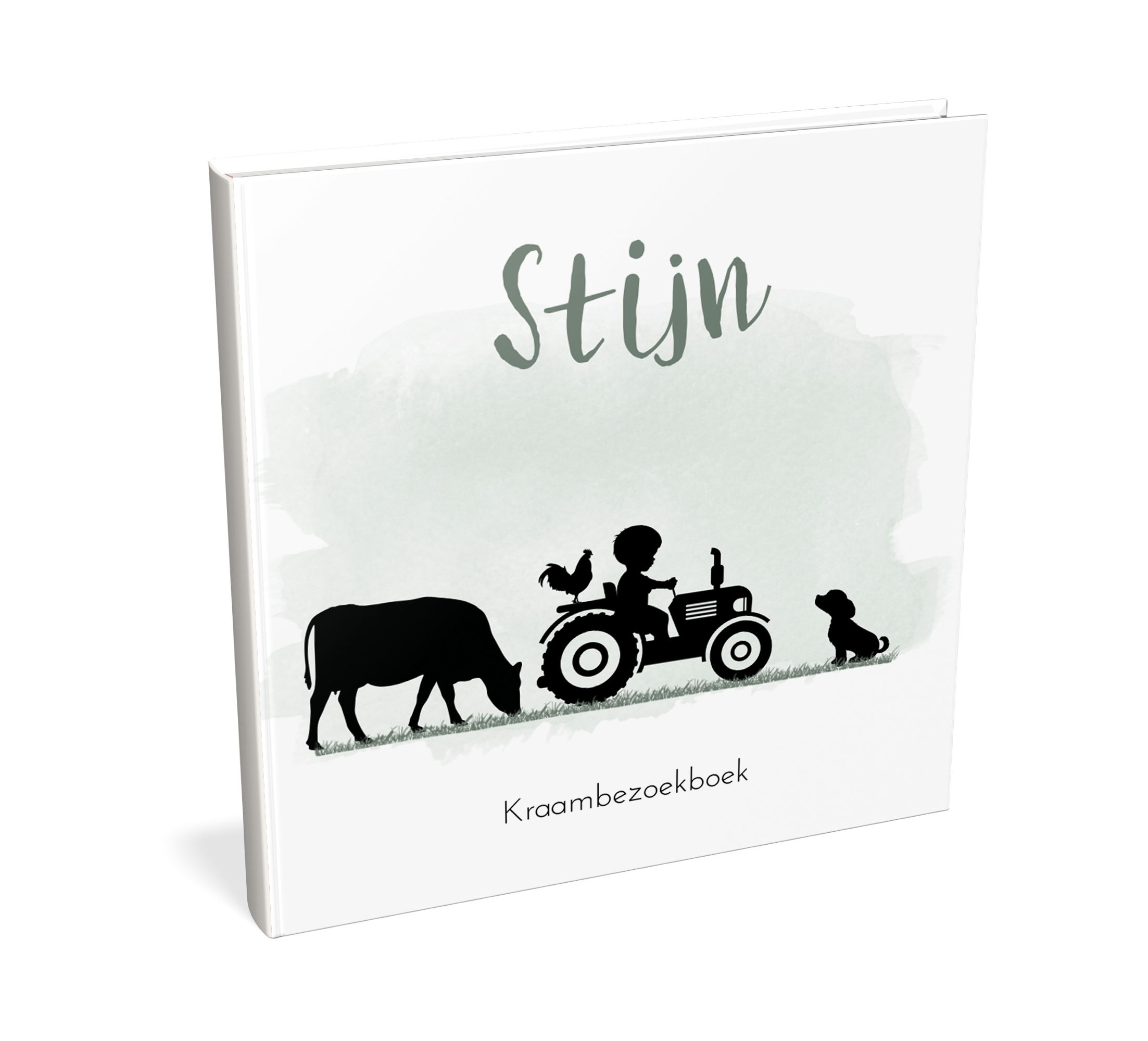 Kraambezoekboek groene watercolour met silhouetje op traktor