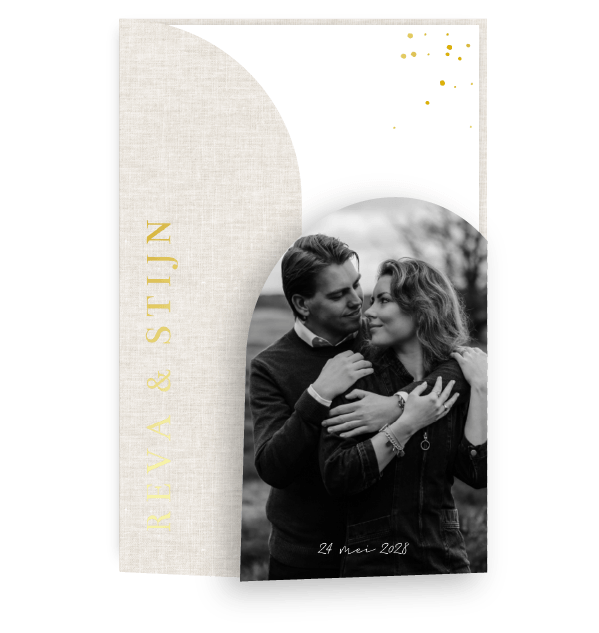 Trouwkaart met insteekmapje – Linnenlook met goudfolie