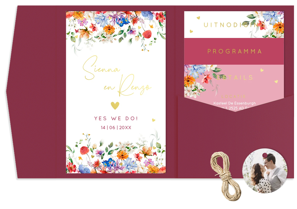 Pocketfold trouwkaart zomerse bloemen Blossoming Flowers