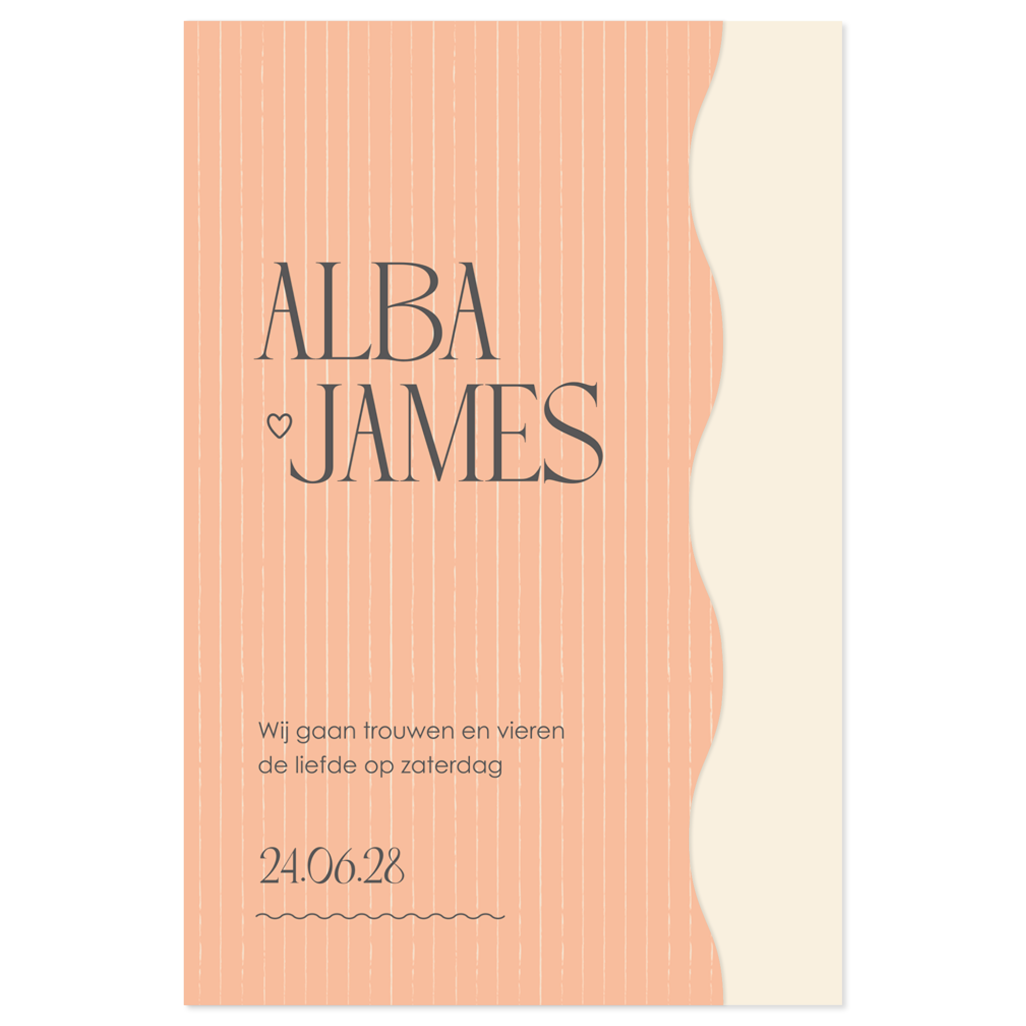 kleurrijke trouwkaart met speelse golvende rand