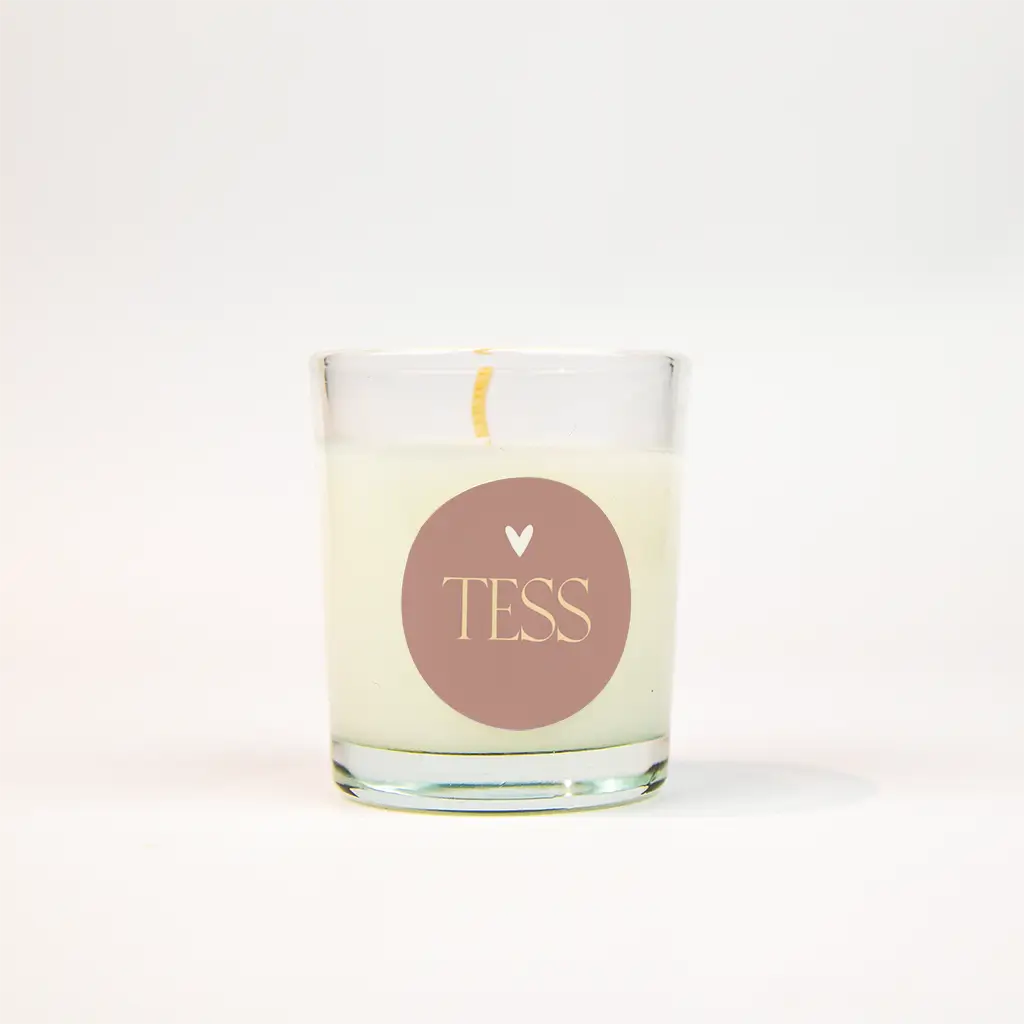 Roze naamsticker met hartje - per 25 stuks