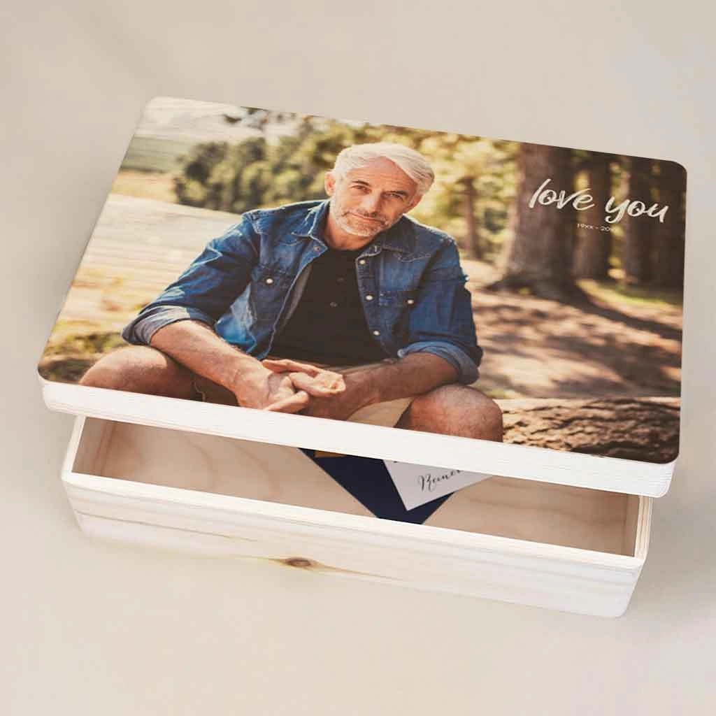 Herinneringskist hout love you met foto van je dierbare