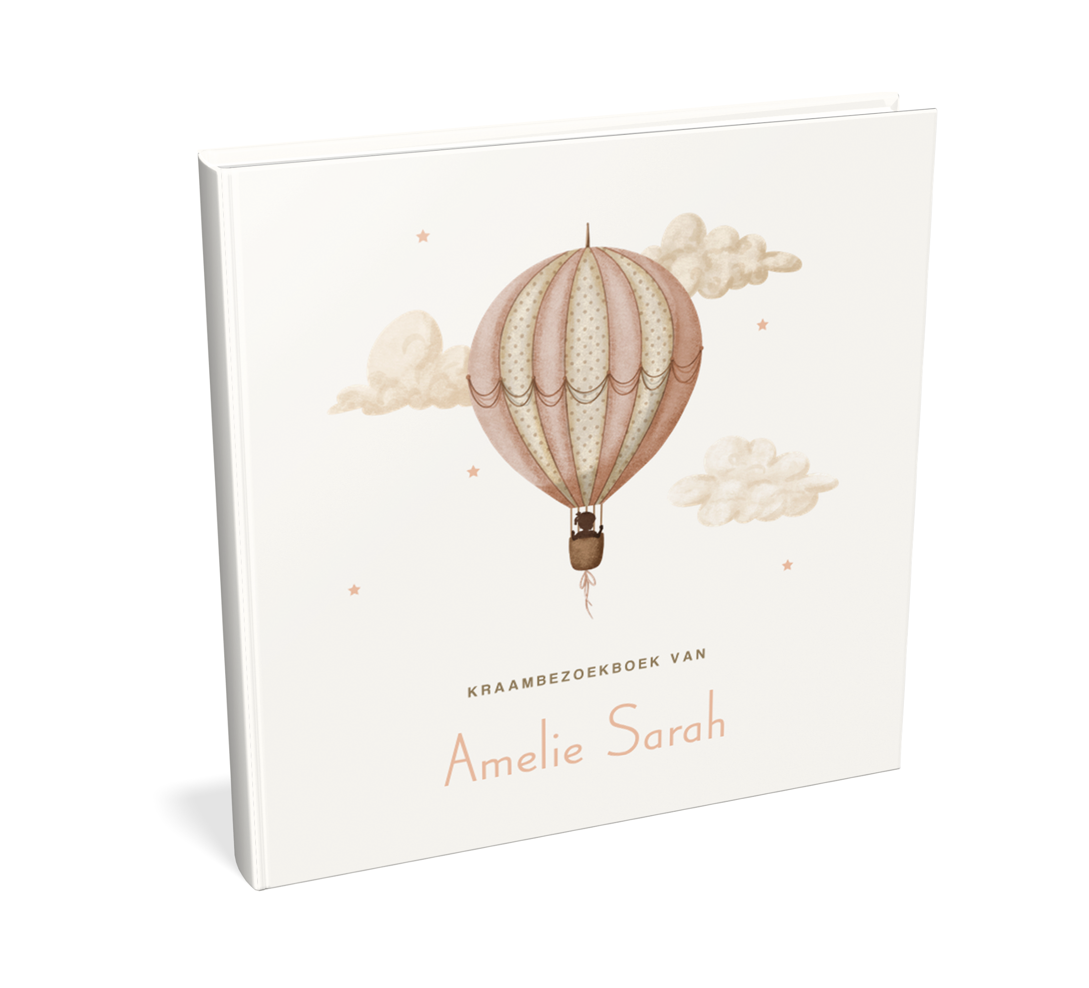 Kraambezoekboek met roze luchtballon en wolkjes