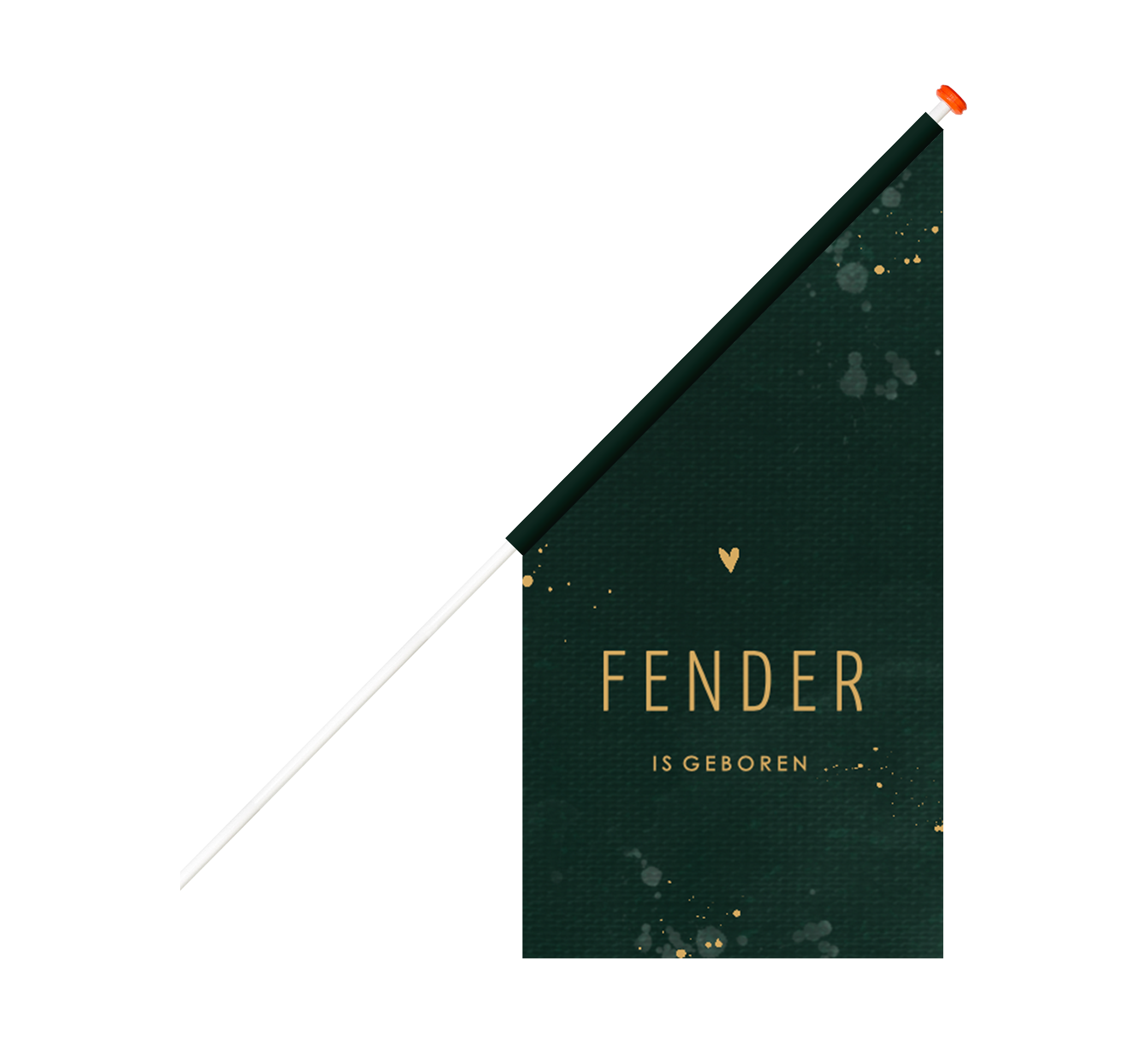 Geboortevlag groen met verfspetters en hartje