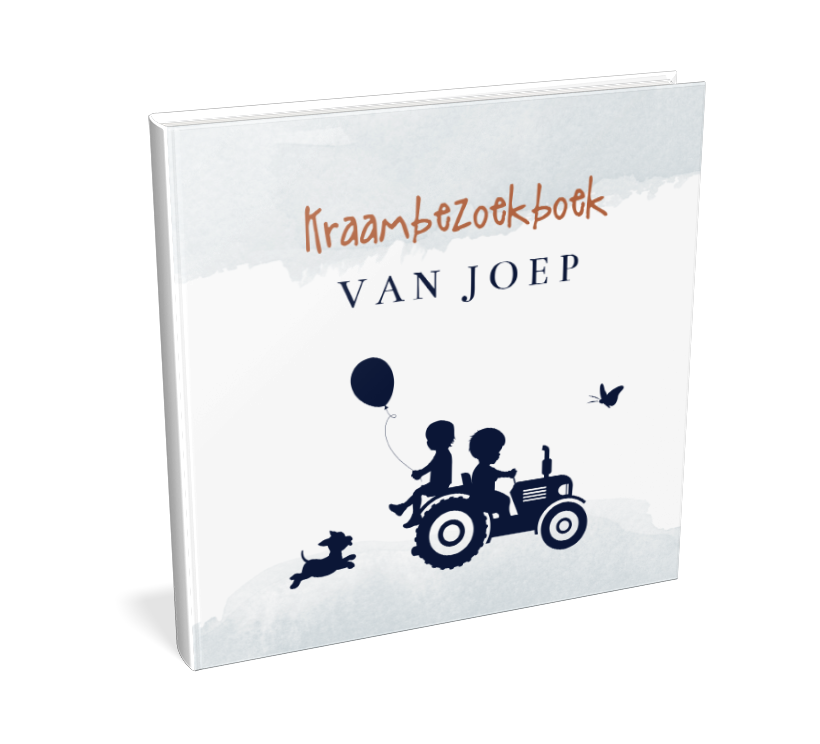 Blauw watercolour kraambezoekboek met kinderen op tractor