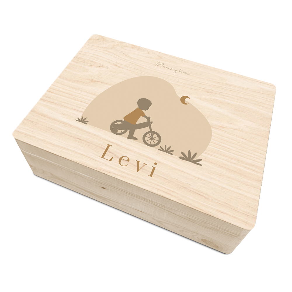 Memory box geboorte silhouet van jongen op loopfietsje