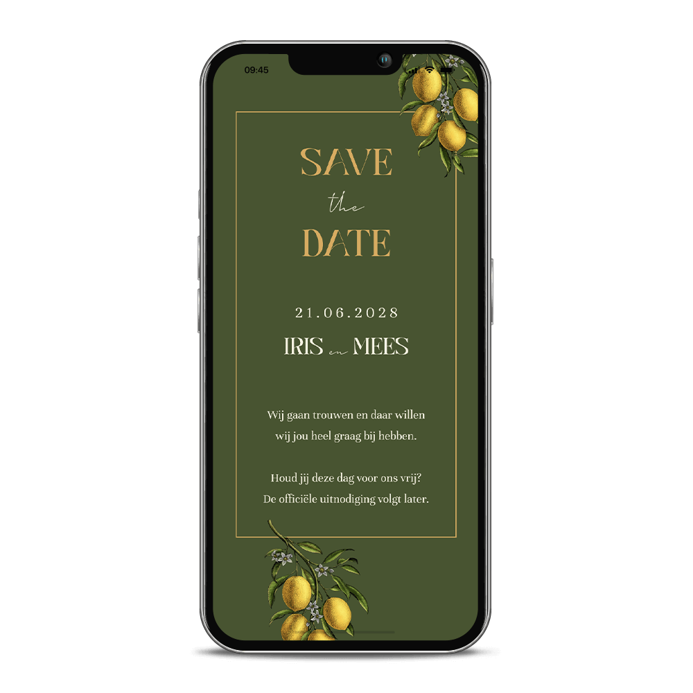 Mediteraanse digitale Save the Date kaart met citroenen