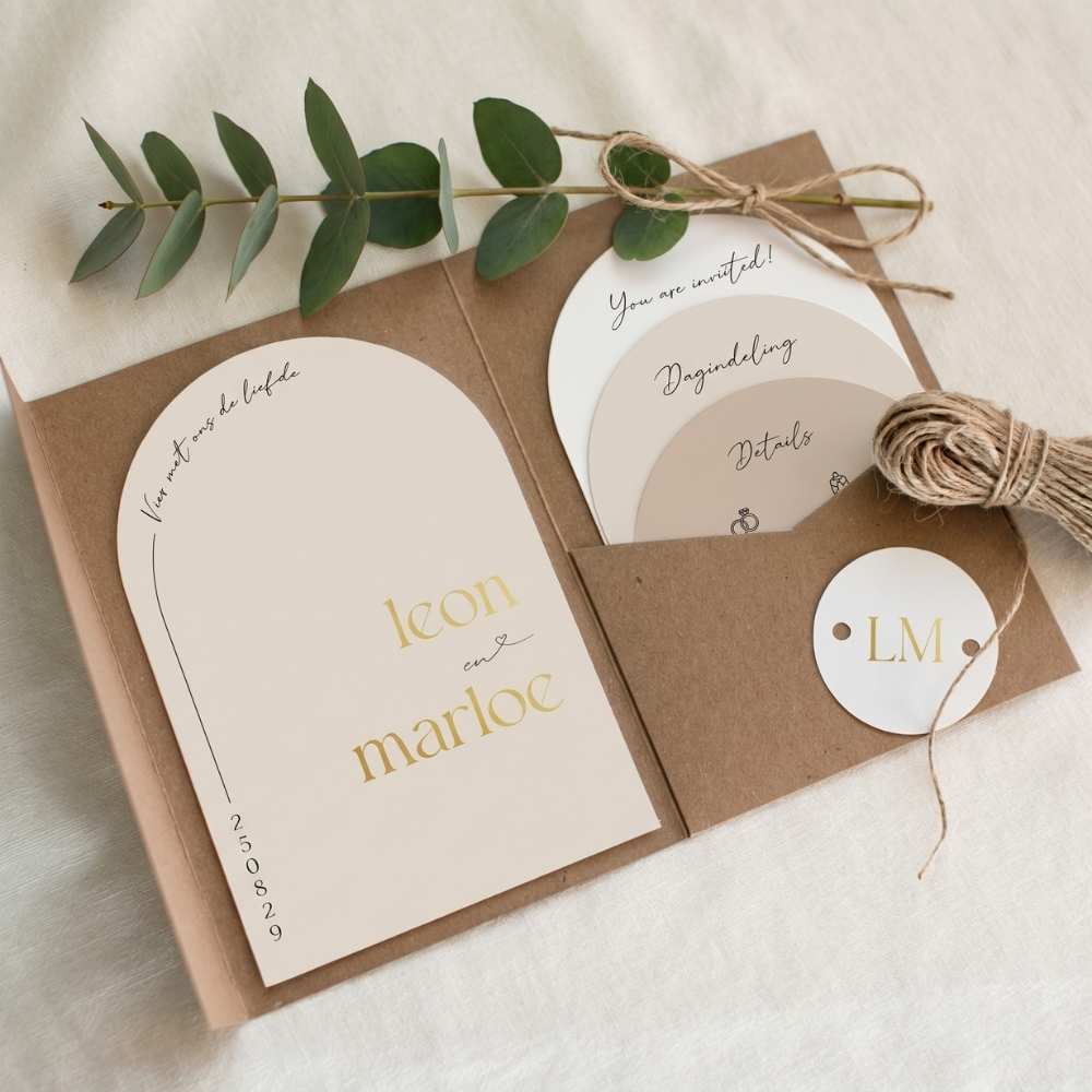 Pocketfold set bruiloft trouwkaarten naturel trouwlogo