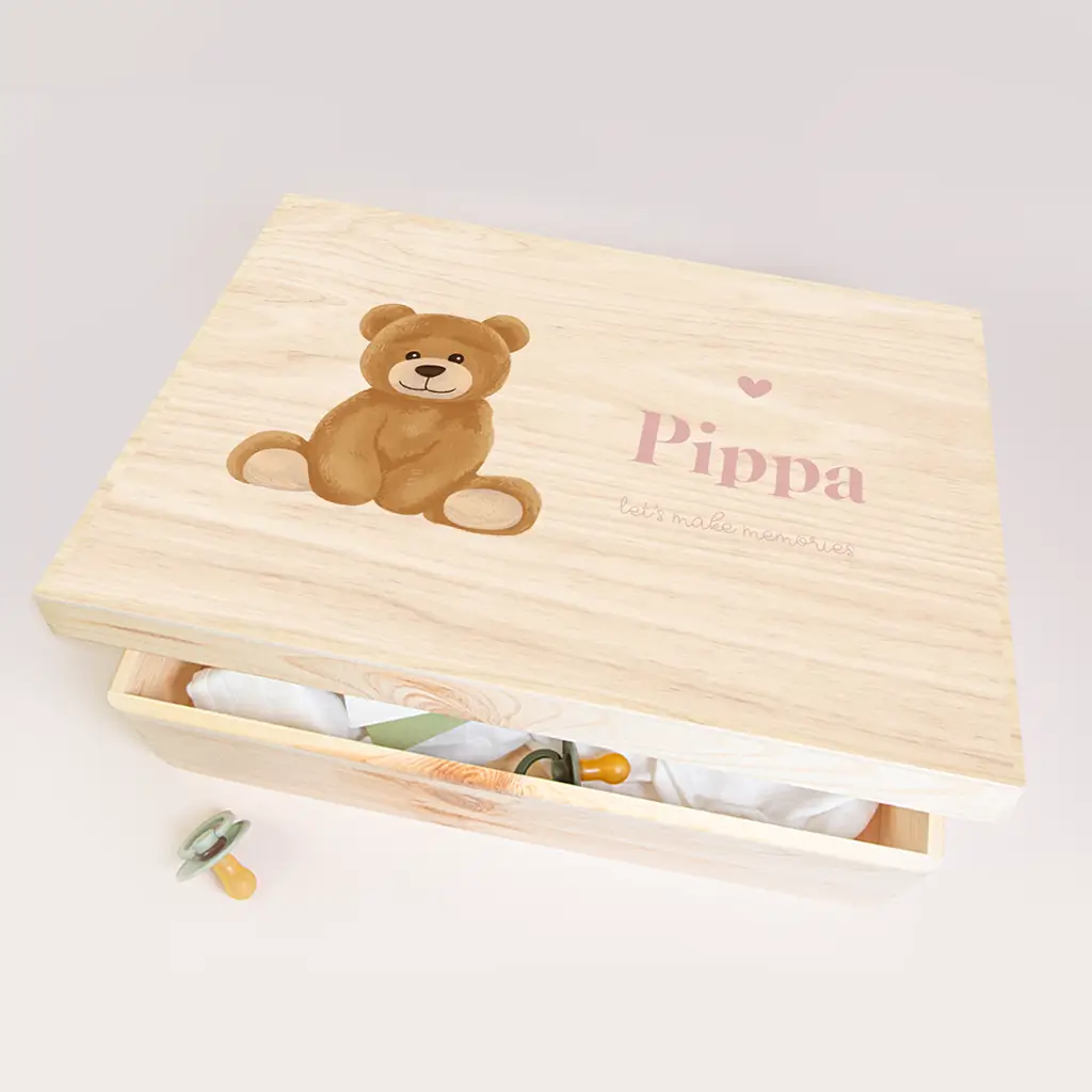 Memorybox baby meisje met teddybeer en naam