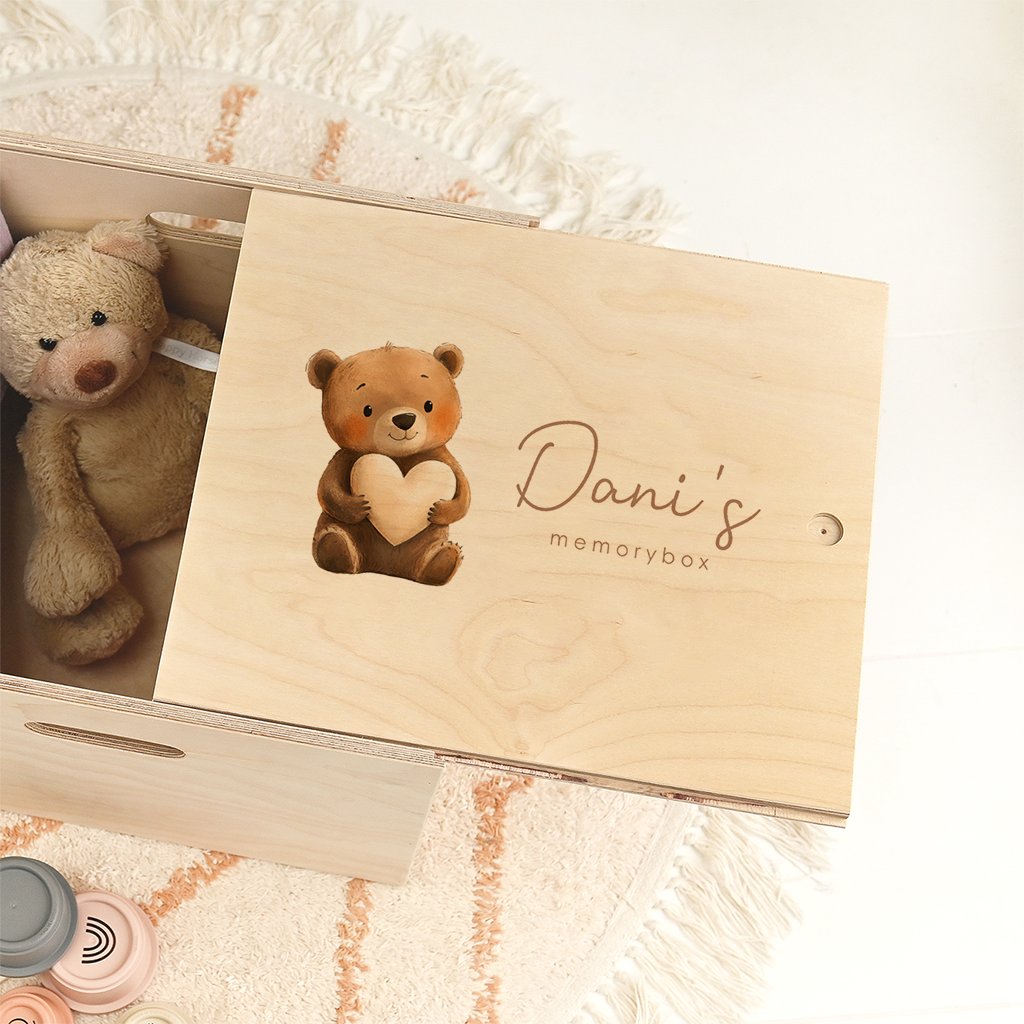 Memorybox met lief beertje en hartje