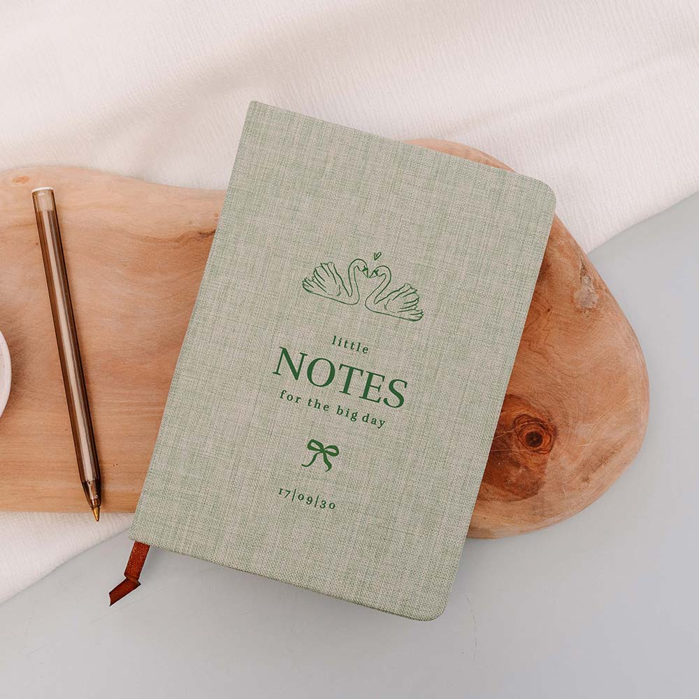 Linnen notitieboekje bruiloft met zwanen