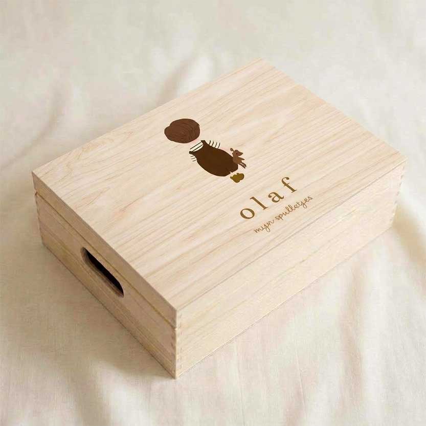 Houten memorybox geboortekaartje jongen knuffelbeer