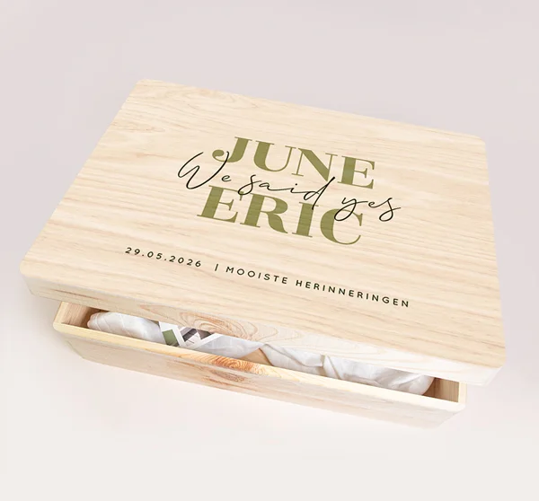 Herinneringsdoos huwelijk met stoere letters