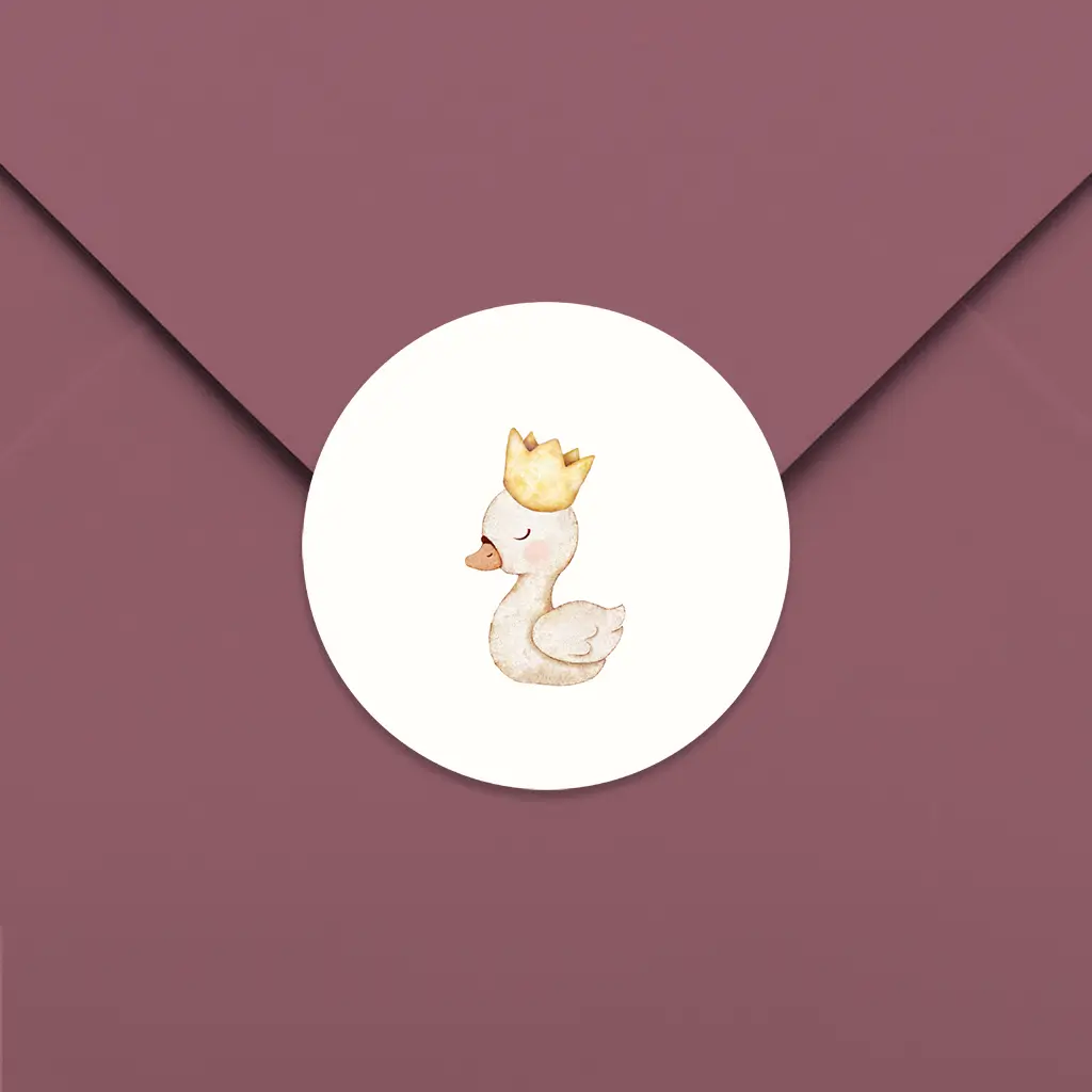 Sluitsticker met babyzwaan en kroon - per 25 stuks