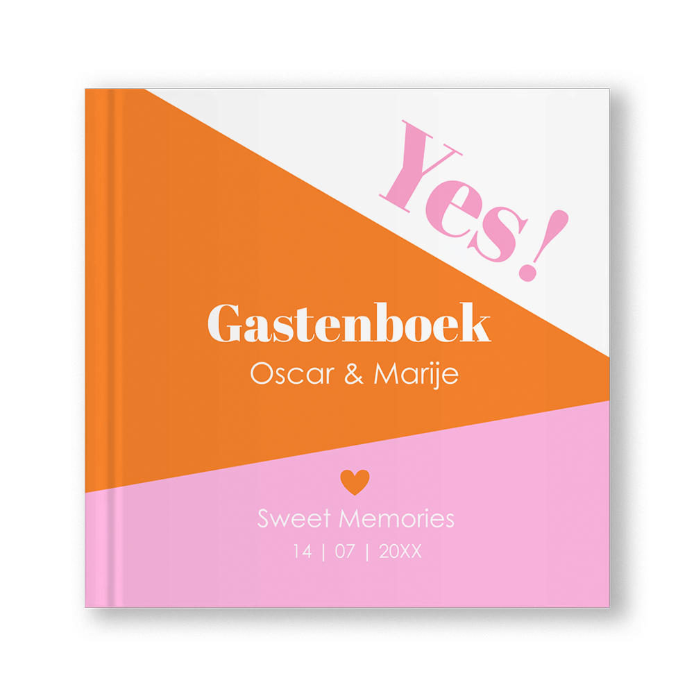 Gastenboek huwelijk geometrisch oranje roze