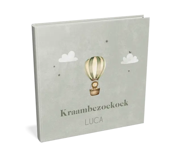 Kraambezoekboek groen met luchtballon en leeuwtje - met invulpagina's