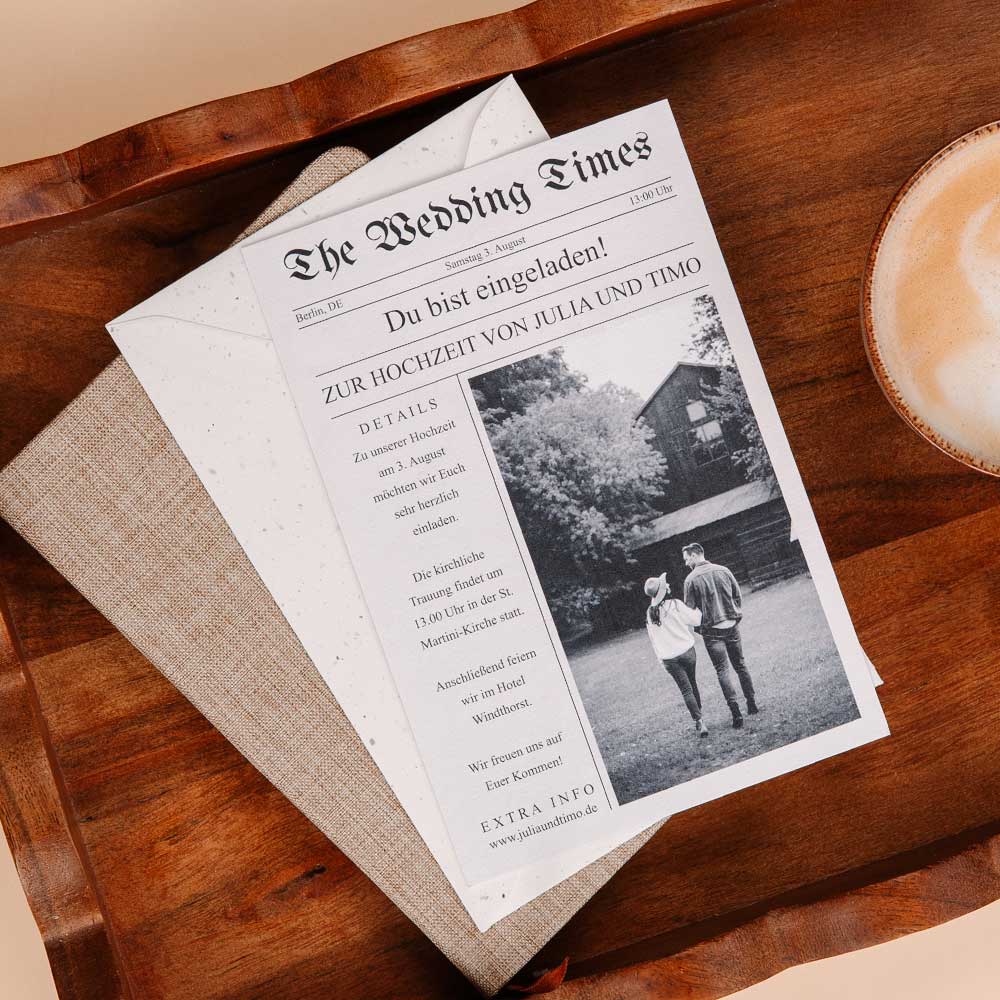 Ausgefallene Hochzeitseinladung Lustig im Zeitungs-Look