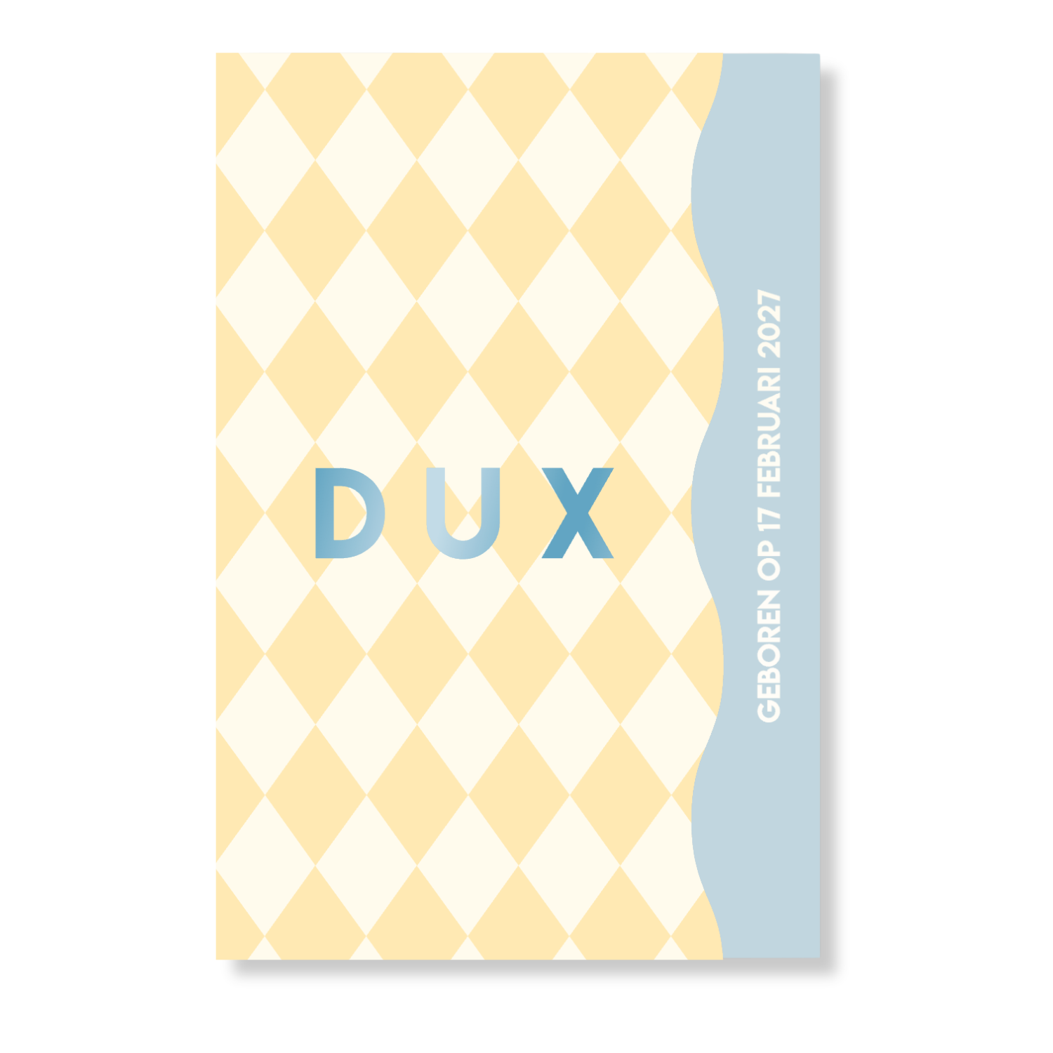 Geboortekaartje Golfvorm ruitjes geel blauw
