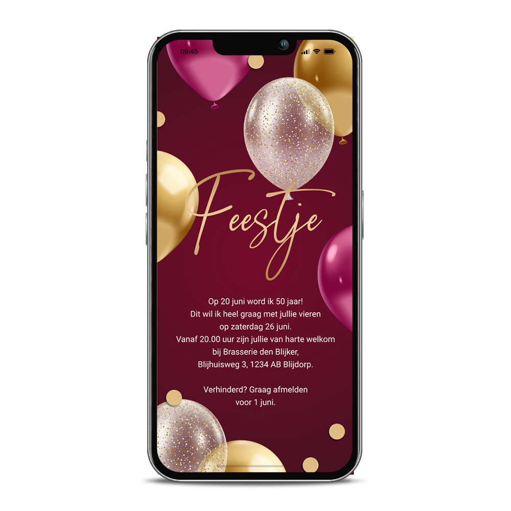 Feestelijke digitale uitnodiging feestje verjaardag met ballonnen 