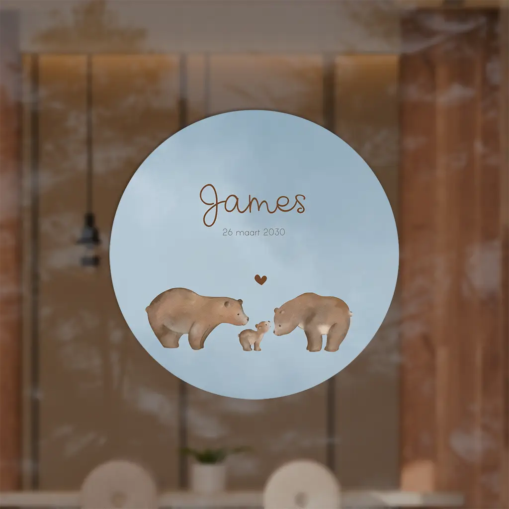 Mooie raamsticker met watercolour en berenfamilie