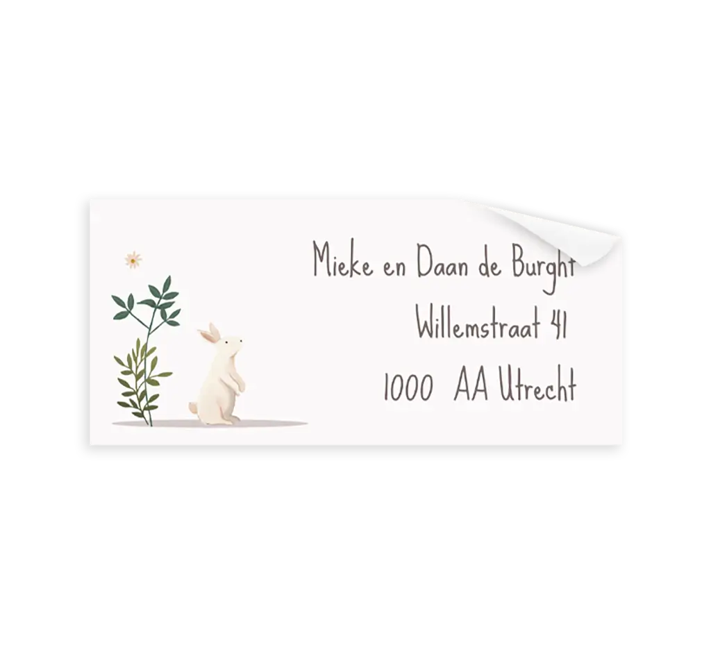 Adressticker met konijn en takjes