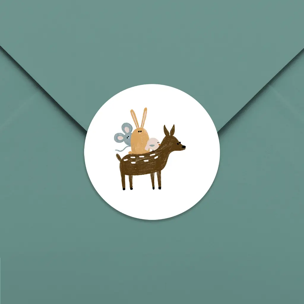 Feestelijke sluitsticker met getekende dieren - per 25 stuks