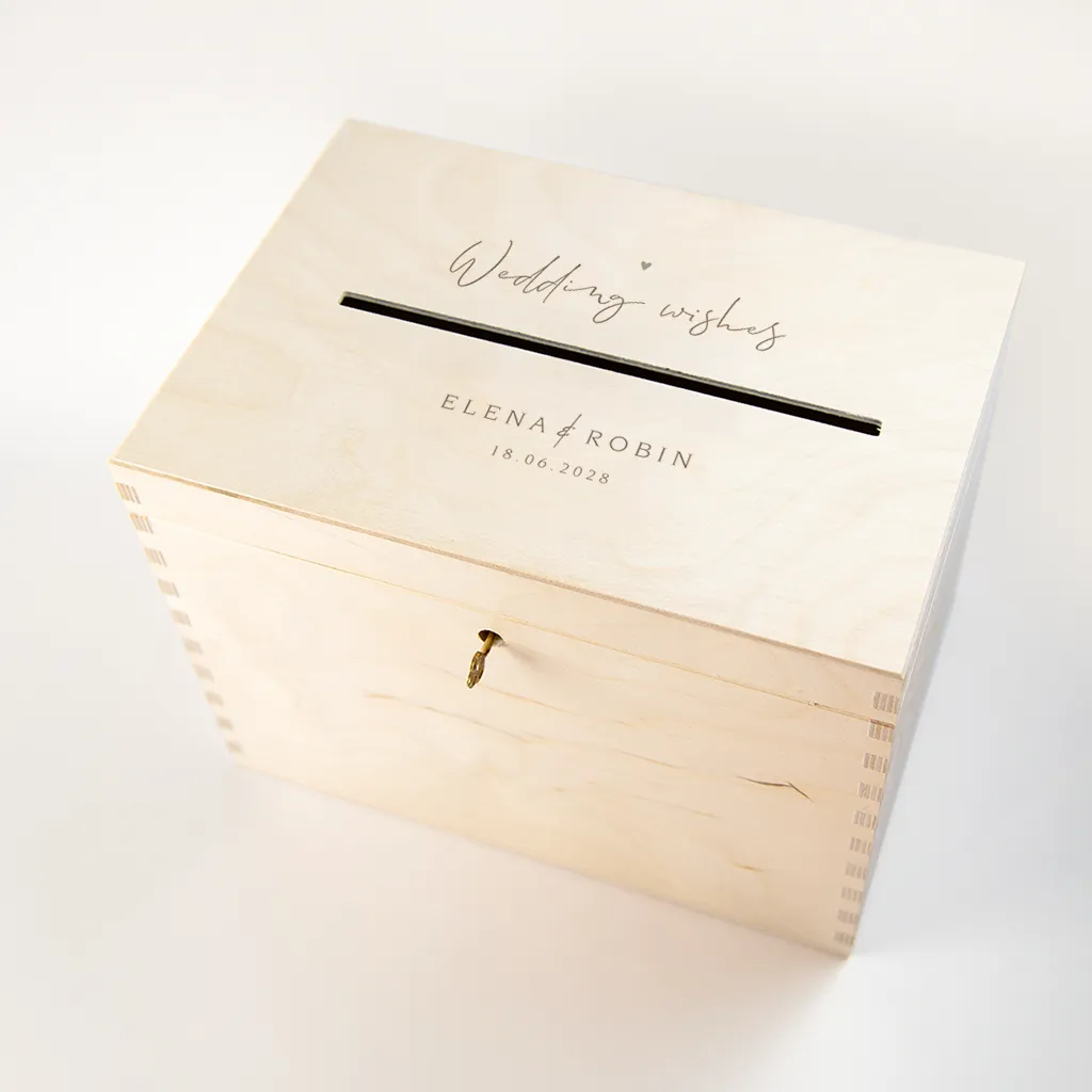 Umschlagbox Hochzeit mit schlichtem Design in Grau und Herz