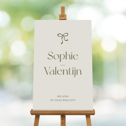 Bruiloft welkomstbord met strik