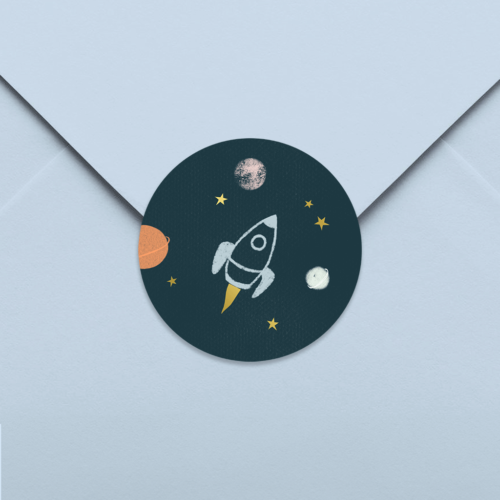 Autocollant avec une fusée, la lune, des planètes et des étoiles - 25 pièces