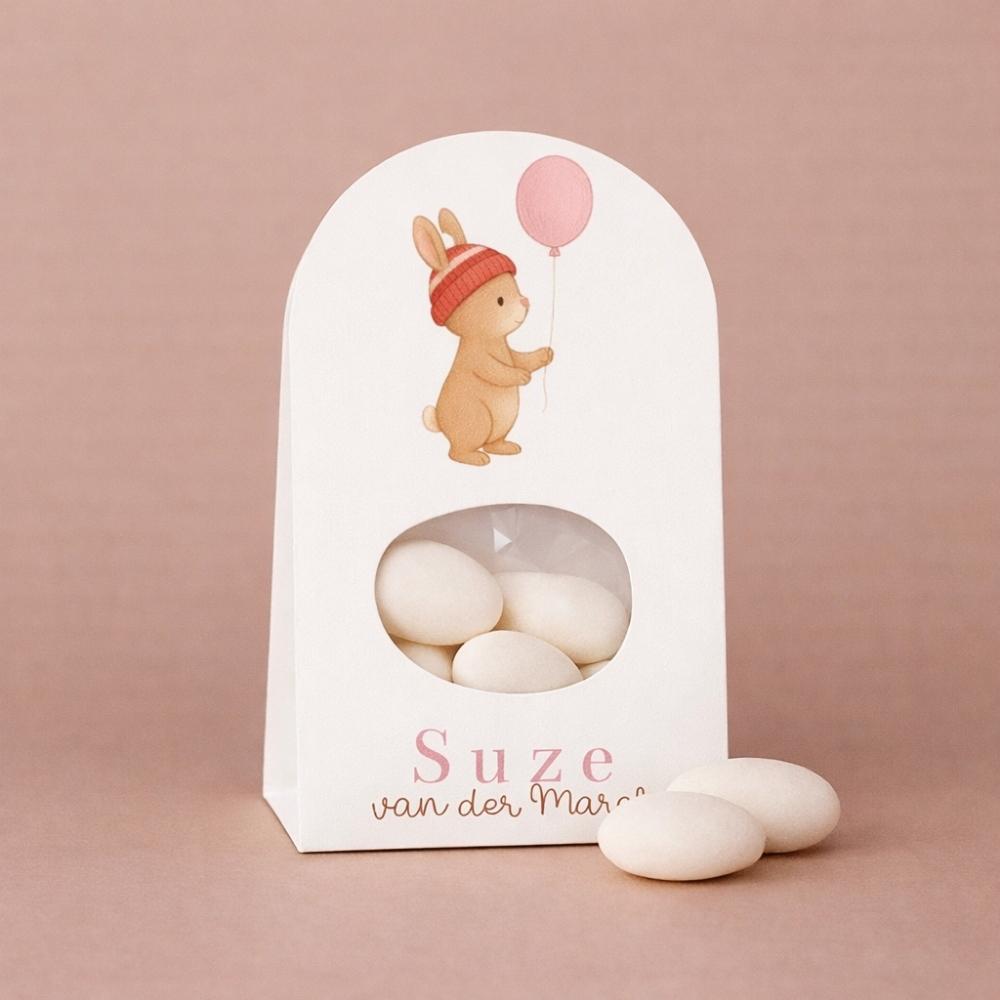 Doopsuiker wikkel meisje winter konijntje roze ballon