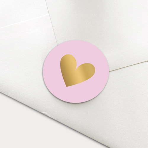 Ronde luxe sticker met hartje in mat goudfolie - 20 stuks