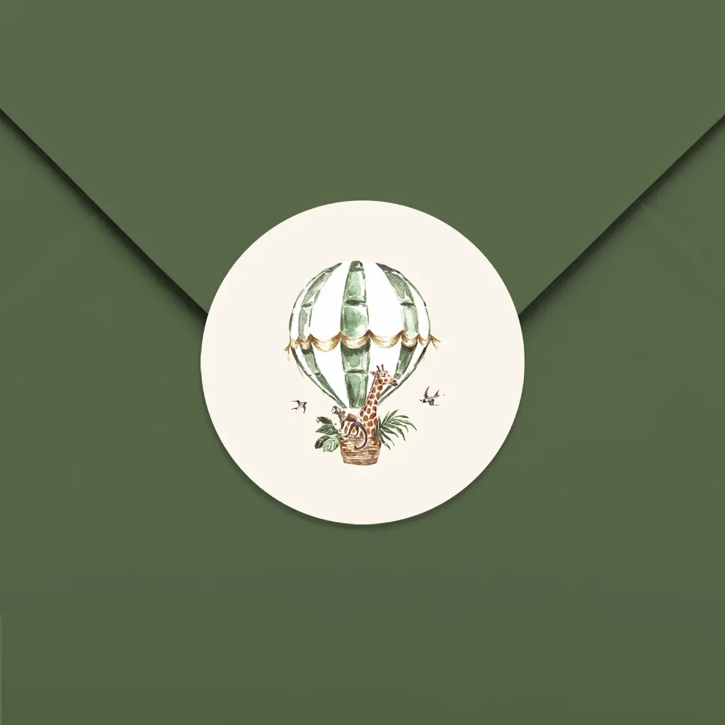 Sluitsticker met luchtballon en jungledieren - per vel