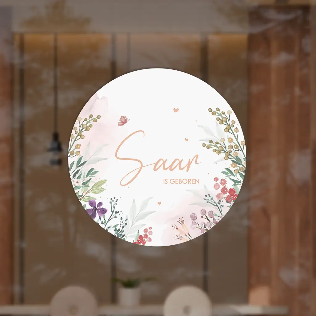 Raamsticker rond met bloemen illustraties