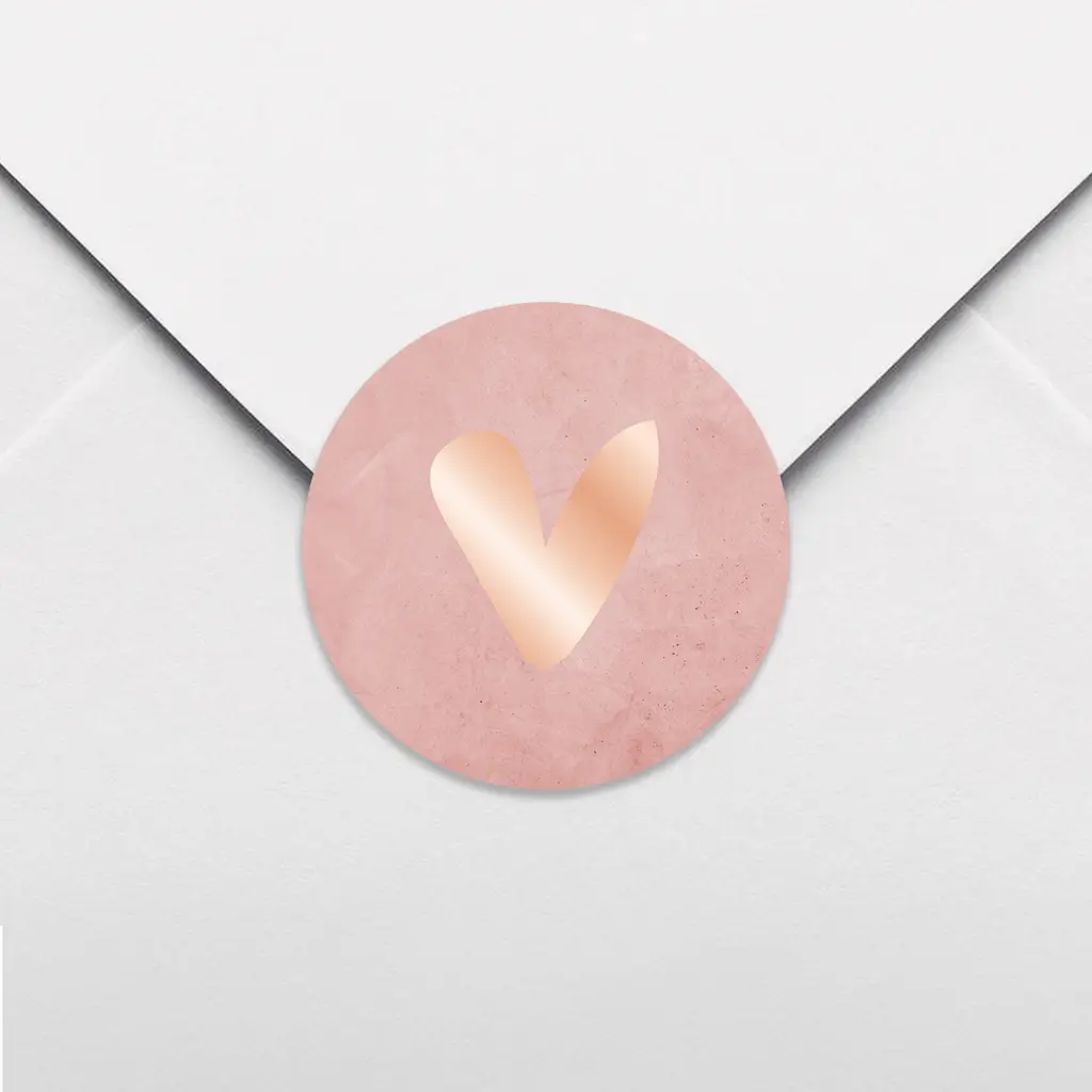 Stijlvolle roze velvet sluitsticker met hartje van roségoudfolie - per vel