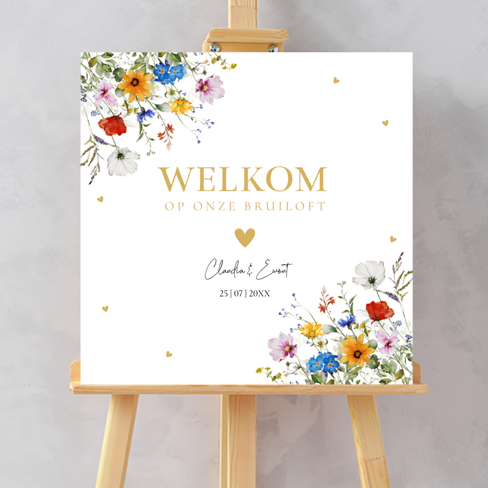 Bruiloftsbord gekleurde veldbloemen 70x70 cm