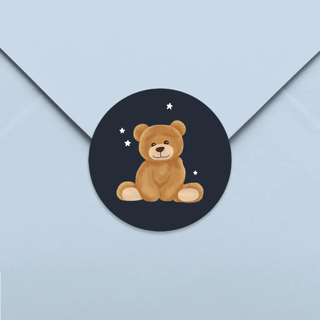 Sluitsticker donkerblauw met teddybeer - per 25 stuks