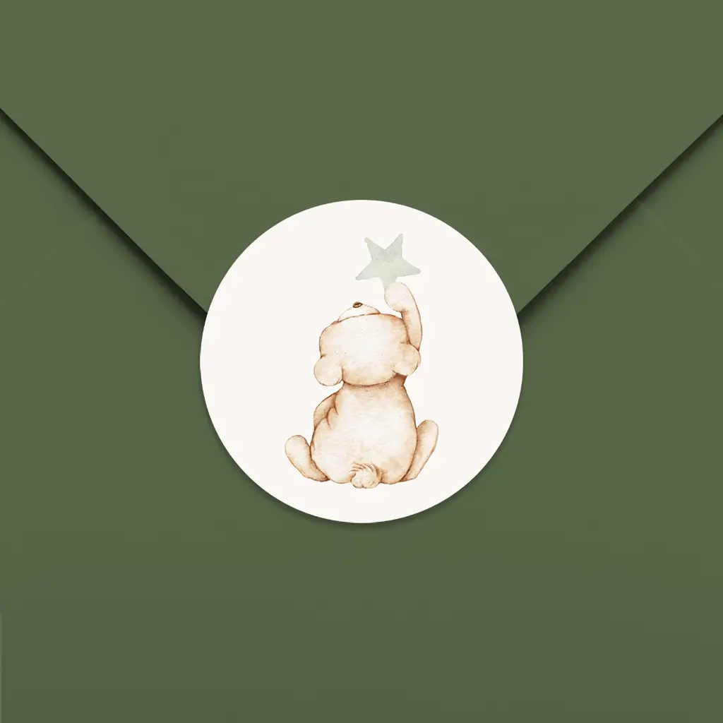Sluitsticker met beige teddybeer en ster 