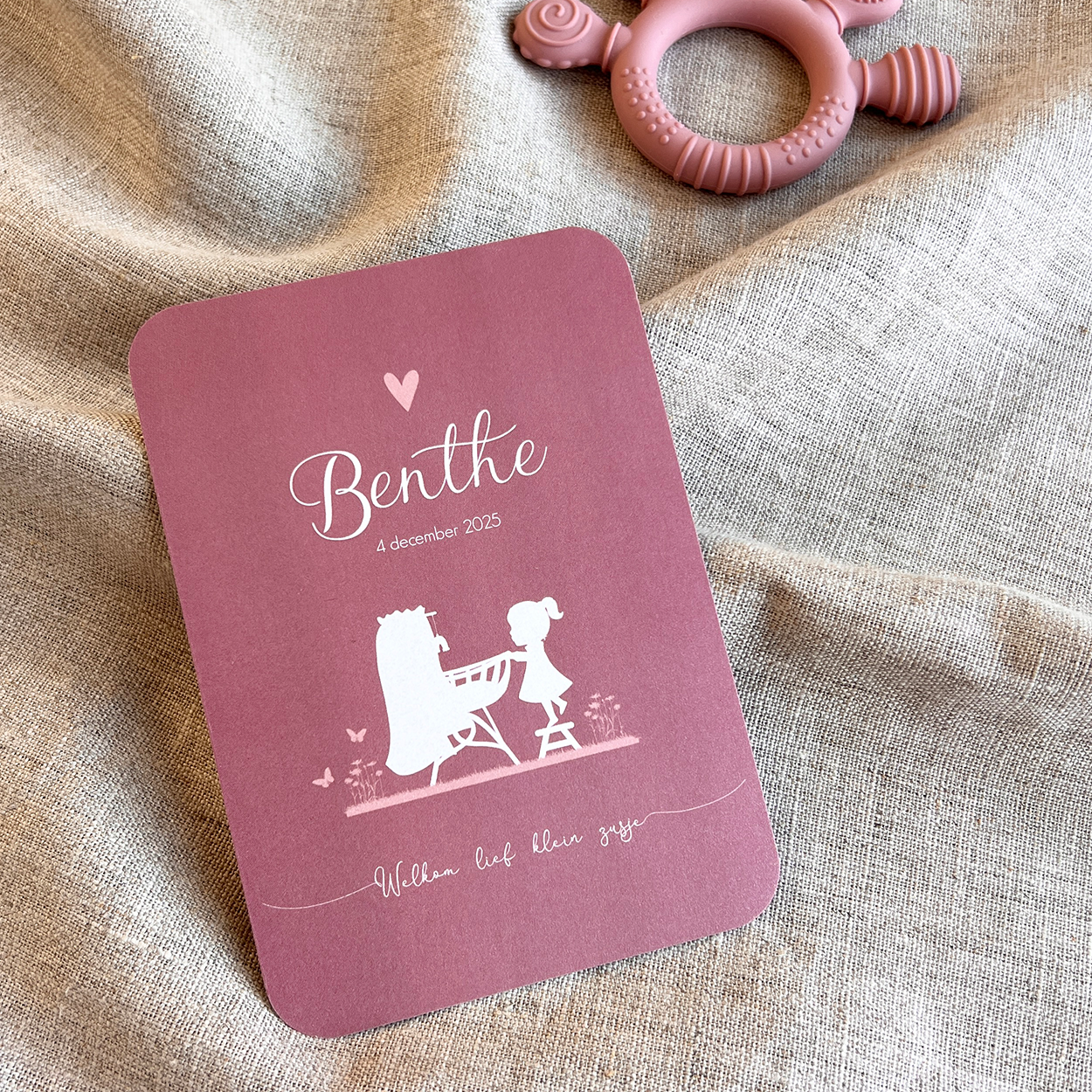 Geboortekaartje Wiegje Silhouet Kindje Roze