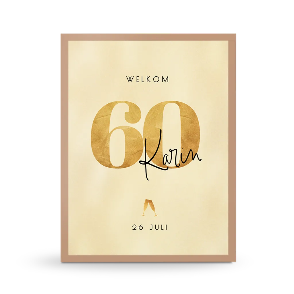 Stijlvolle welkomstposter verjaardag met gouden 60