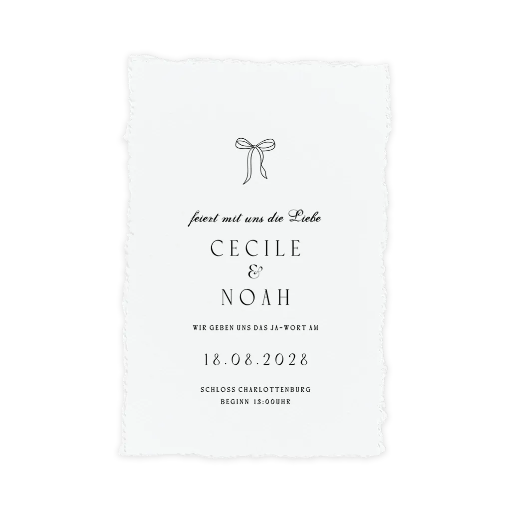 Hochzeitseinladung Büttenpapier-Look (DIY*) mit gezeichneter Schleife