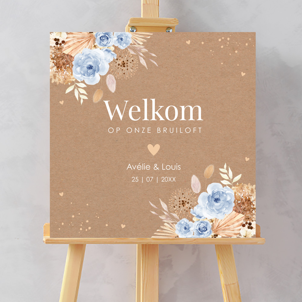 Bruiloftsbord bohemian bloemen blauw