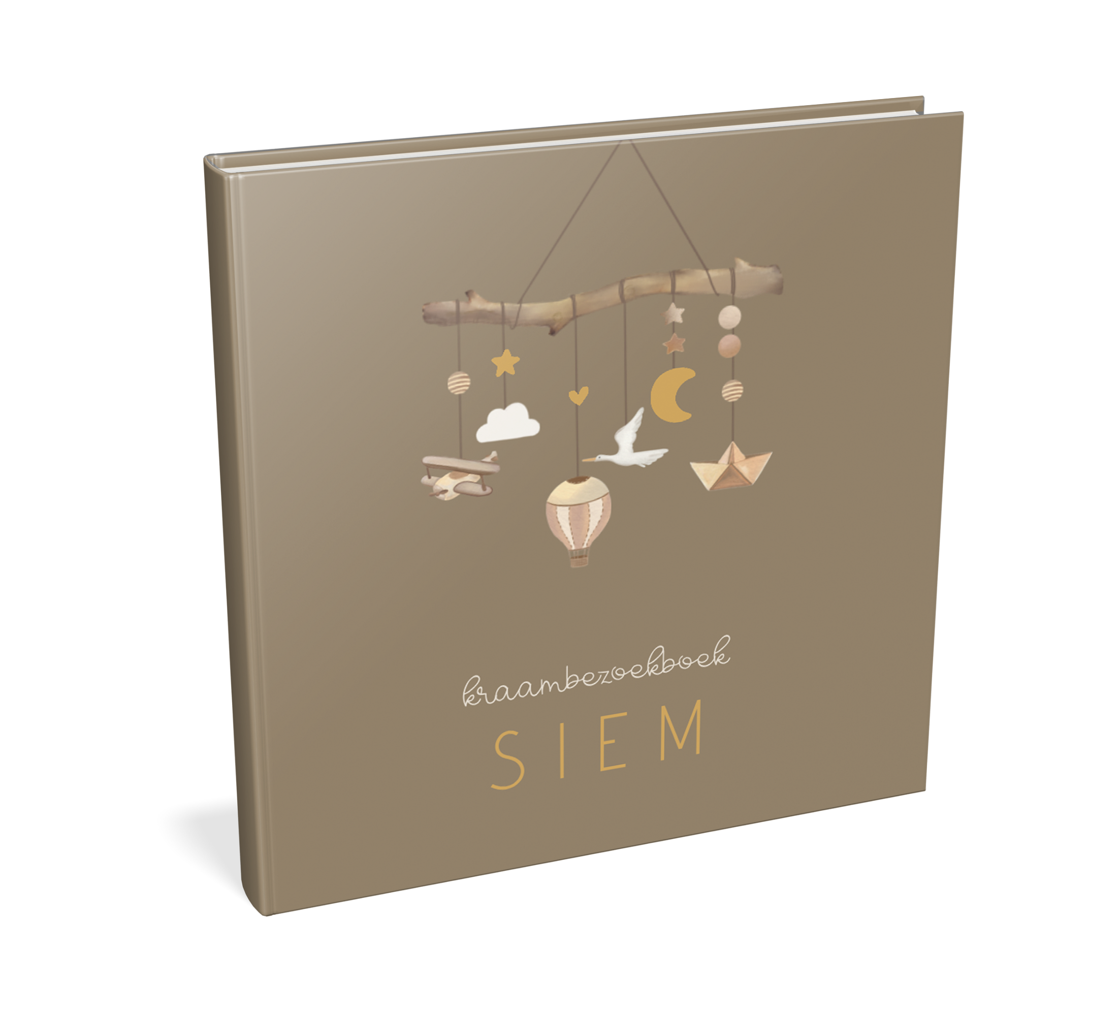 Groen kraambezoekboek met illustratie tak mobiel