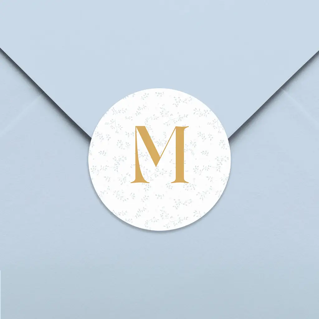 Mooie sluitsticker met takjes patroon en initiaal - per 25 stuks