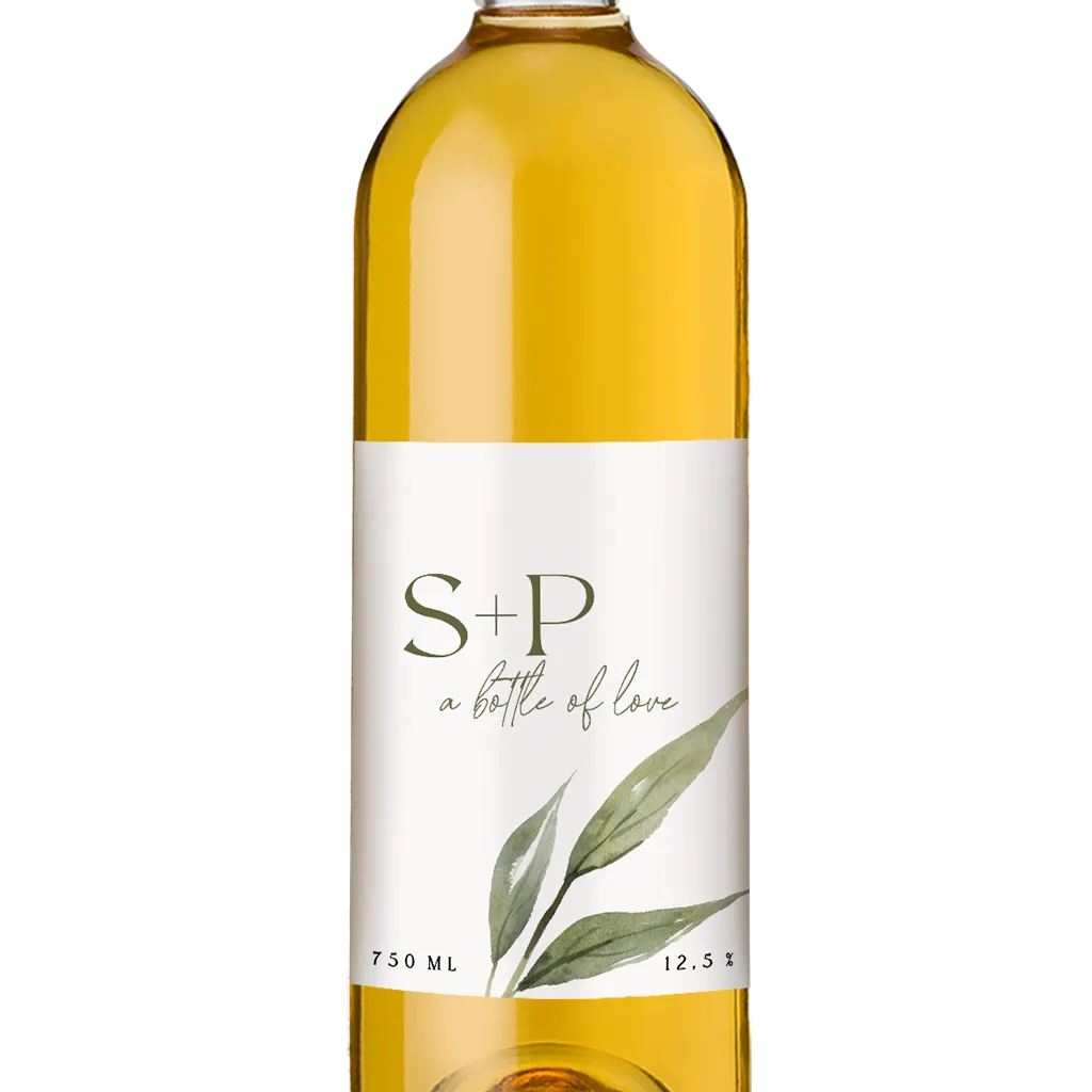 Wijnetiket in groene kleuren met watercolor olijftak - per 5 stuks