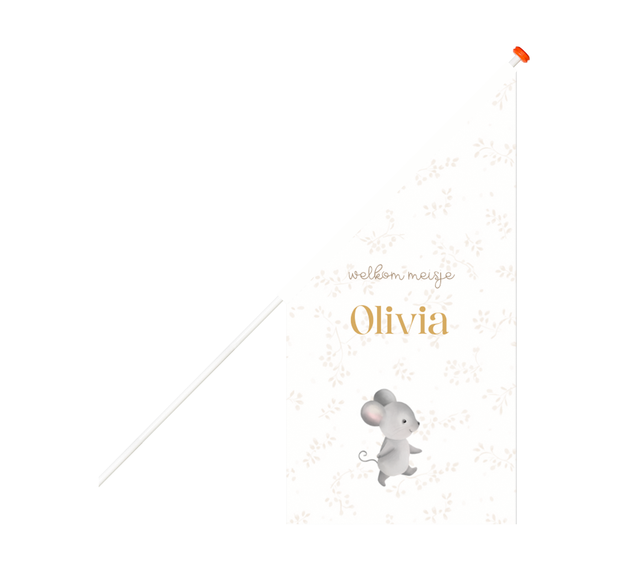 Lieve geboortevlag met bloemetjes en muis