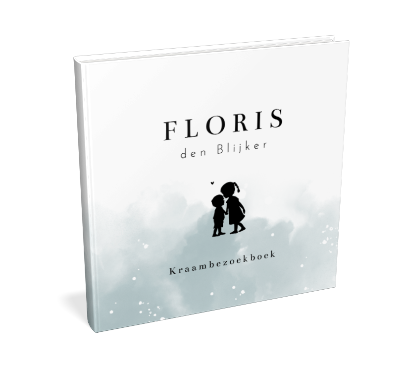 Kraambezoekboek lichtblauwe aquarel met silhouet van zus en broertje